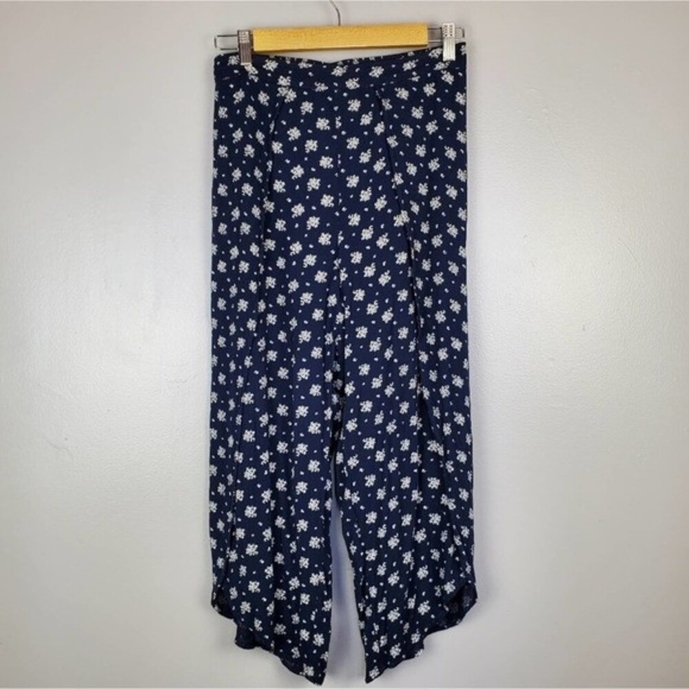 AEO Blue Floral Faux Wrap Bali Bohemian Pants